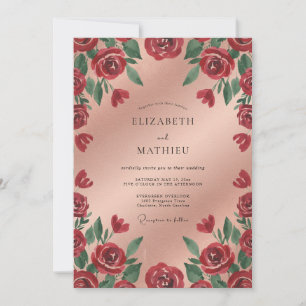 Scarlet Peony Vintage Wedding Invitation