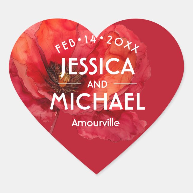  Scarlet Petal Elegance  Heart Sticker (Front)