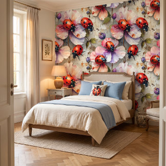 Scarlet Petal Luck Ladybug Peel & Stick Wallpaper