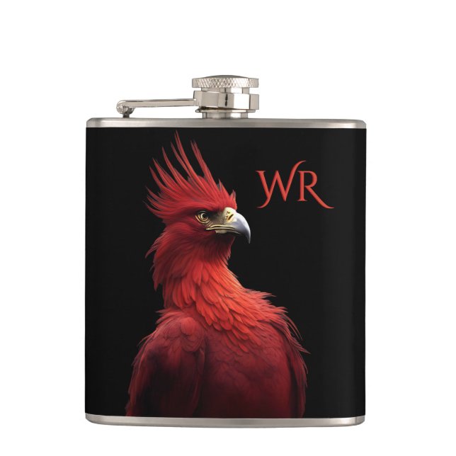 Scarlet Phoenix Sits Proudly Monogram Hip Flask (Front)