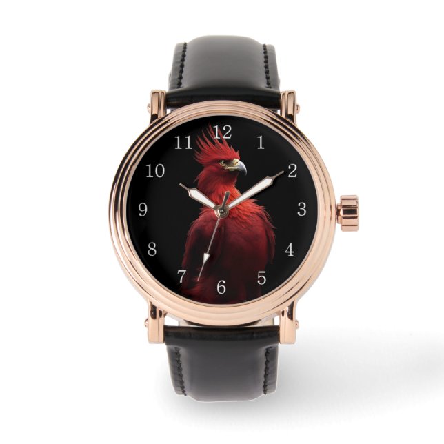 Scarlet Phoenix Sits Proudly White Numbers Watch (Front)