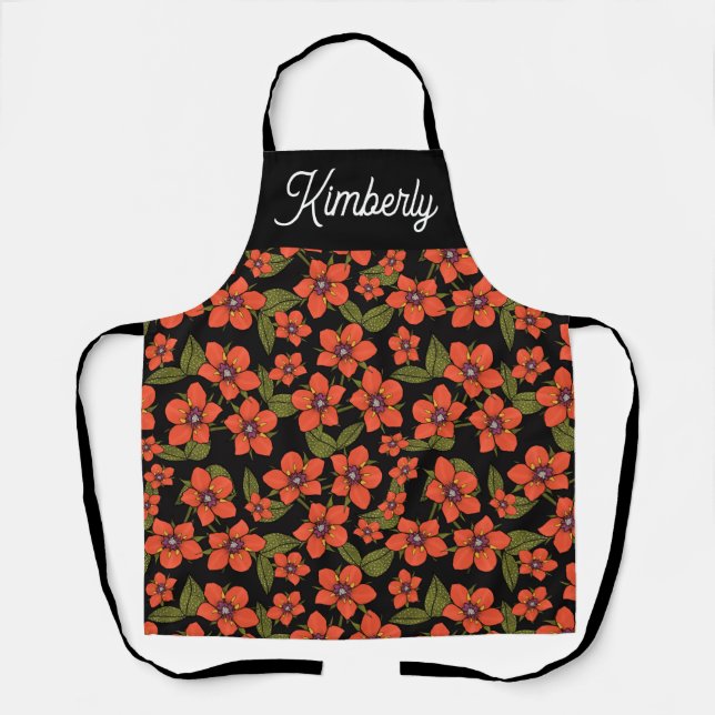Scarlet Pimpernel Floral custom name Apron (Front)