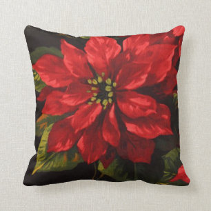 Scarlet Poinsettia Elegant Christmas Throw Pillow