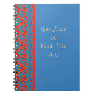 Scarlet Poppies Border on Blue Background Notebook