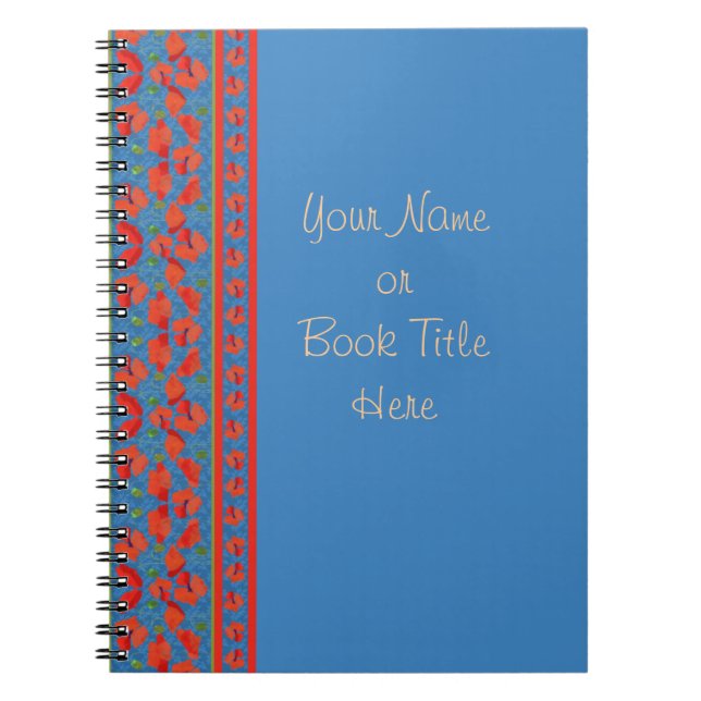 Scarlet Poppies Border on Blue Background Notebook (Front)