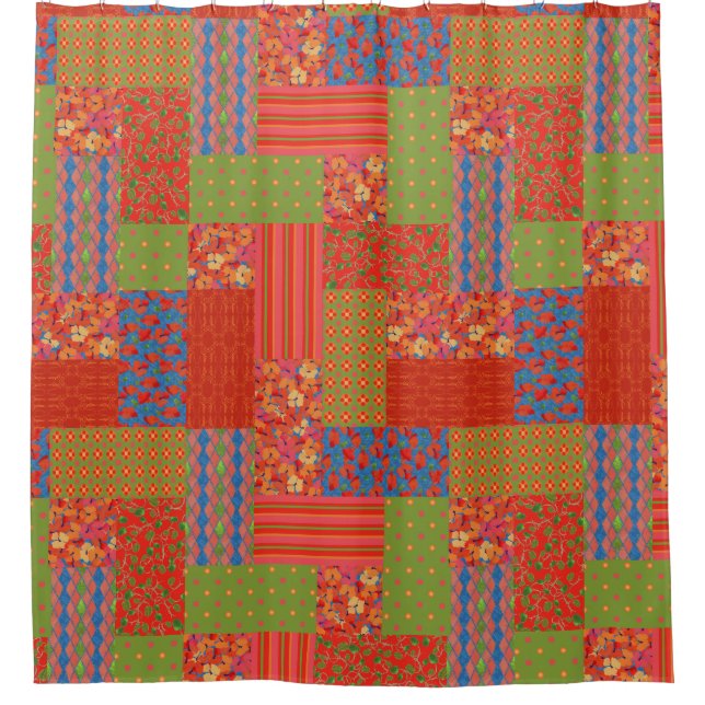 Scarlet Poppies Patterns Nostalgic Faux Patchwork (Front)