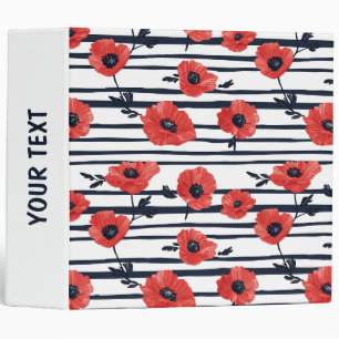 Scarlet Poppy Navy Stripe Modern Botanical Binder