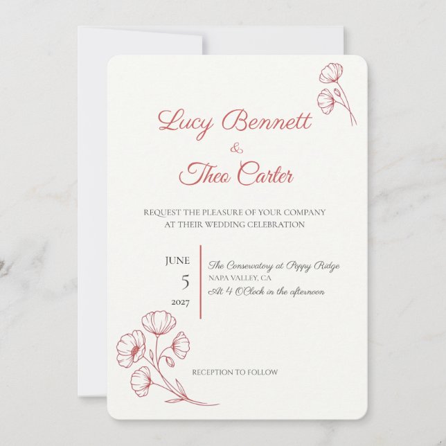 Scarlet Poppy Wedding Invitation (Front)