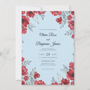 Scarlet Powder Blue Painted Wedding Invitation