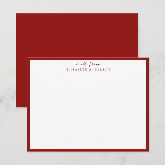 Scarlet Red 'A Note From' Classic Border Note Card (Front/Back)