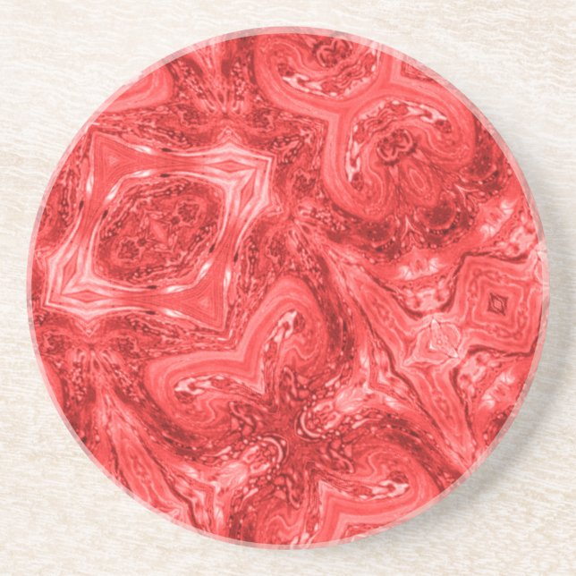 Scarlet red abstract modern art Round Coaster (Front)