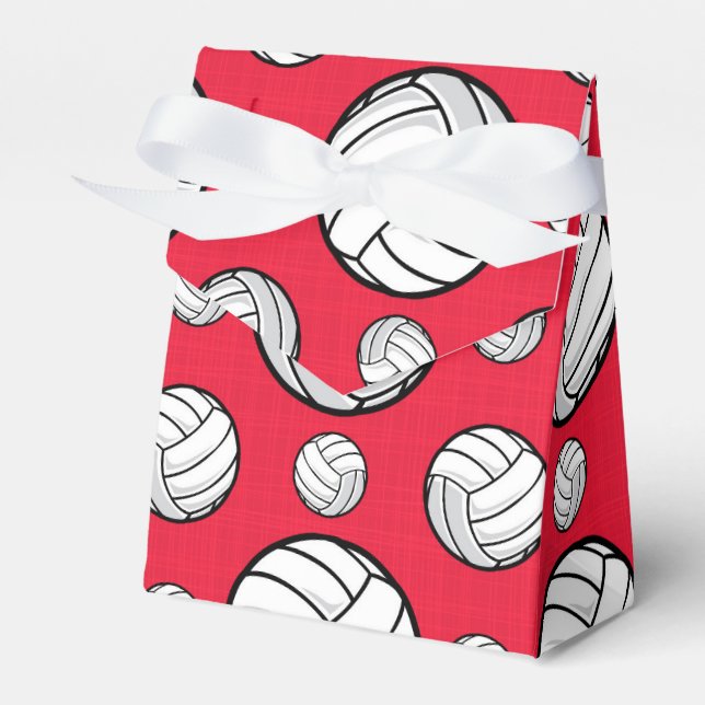 Scarlet Red and White Volleyball Pattern Favor Box (Front Side)