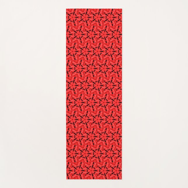 Scarlet red black geometric art pattern yoga mat (Front)
