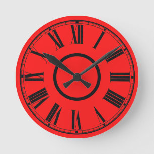 Scarlet Red Clock Weathered Effect Roman Numbers