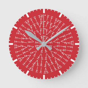 Scarlet Red Crochet Chart Background Round Clock