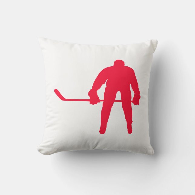 Scarlet Red Hockey Throw Pillow (Front)