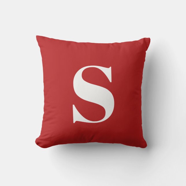 Scarlet Red Initial Monogrammed Outdoor Pillow (Front)