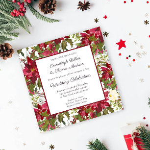 Scarlet Red Poinsettia Floral Pattern Wedding Invitation
