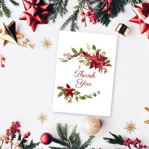 Scarlet Red Poinsettia Floral Wedding Thank You Card