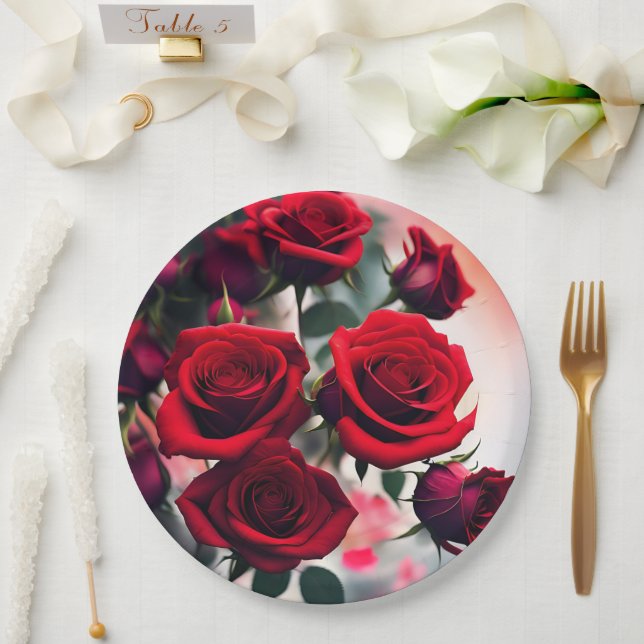 Scarlet Red Rose Bouquet,  Paper Plate (Wedding)
