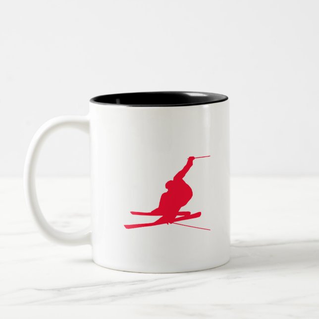 Scarlet Red Snow Ski Two-Tone Coffee Mug (Left)