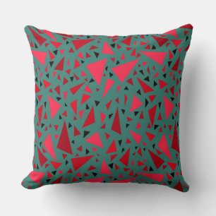 scarlet red triangles on a dark turquoise backgrou throw pillow