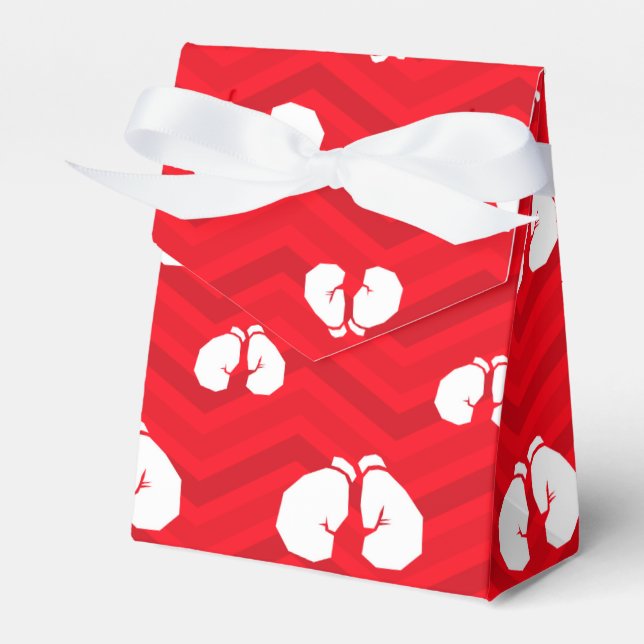 Scarlet Red, White, Chevron, Boxer, Boxing Gloves Favor Box (Front Side)