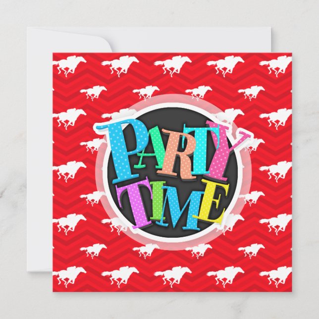 Scarlet Red, White, Chevron, Horse Racing Invitation (Front)