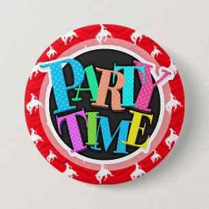 Scarlet Red, White, Chevron, Rodeo Cowboy 3 Inch Round Button