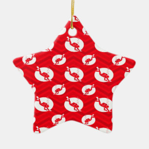 Scarlet Red, White, Chevron, Scuba Diving, Diver Ceramic Ornament