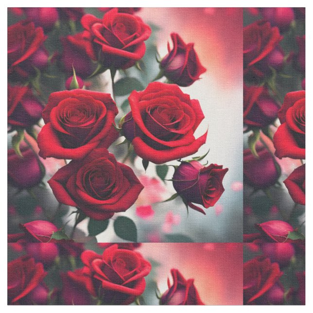 "Scarlet Rose Blooms: A Bouquet of Passion" Fabric (Close Up)