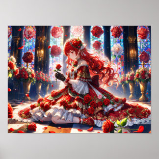 Scarlet Rose Cathedral Enchanted Elegance Poster