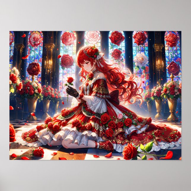 Scarlet Rose Cathedral Enchanted Elegance Poster (Front)