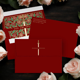 Scarlet Royal Medieval Gold Floral Sword Wedding Envelope