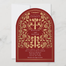 Scarlet Royal Medieval Gold Sword Wedding Arch