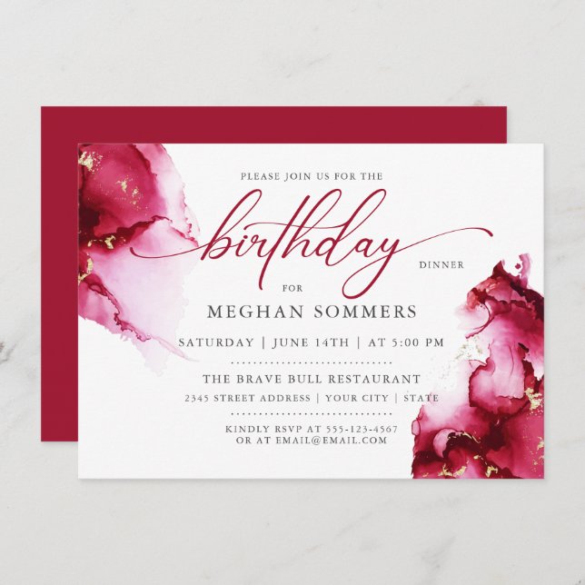 Scarlet Ruby Red  Gem Geode Invitation (Front/Back)