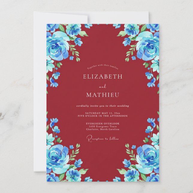 Scarlet Sapphire Petal Wedding Invitation (Front)