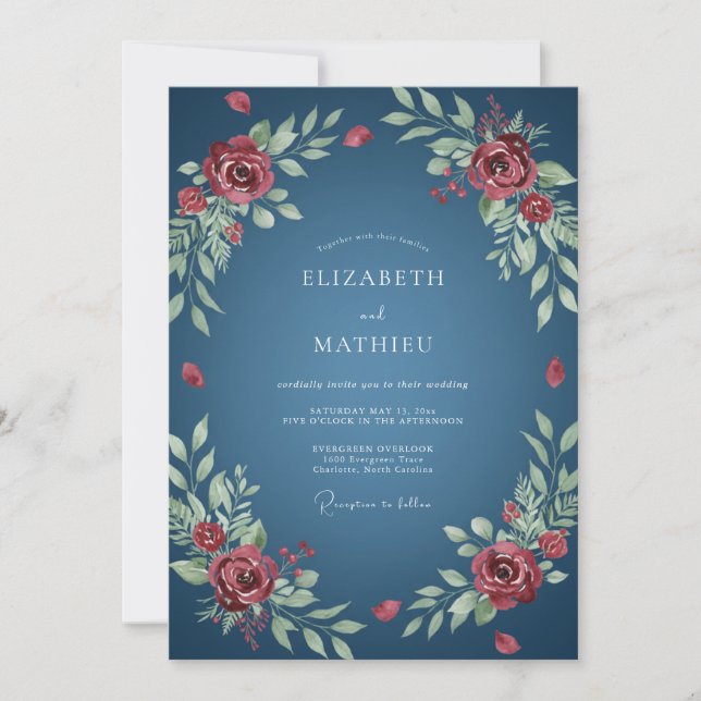 Scarlet Slate Leafy Wedding Invitation (Front)