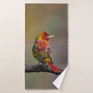 Scarlet Tanager Molting - Original Photograph Bath Towel Set