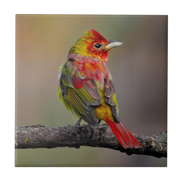 Scarlet Tanager Molting - Original Photograph Tile (Front)