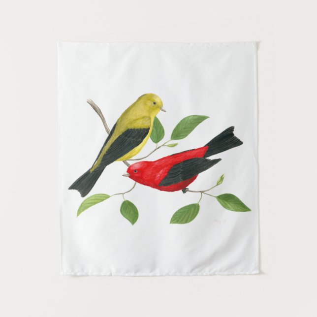 Scarlet Tanagers Bird Art Tapestry (Front)