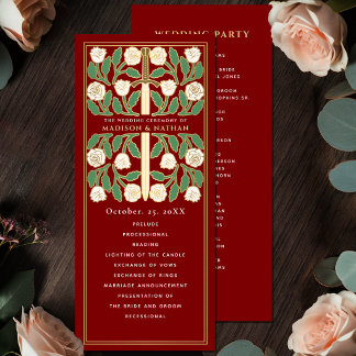 Scarlet White Floral Gold Sword Royal Wedding Program