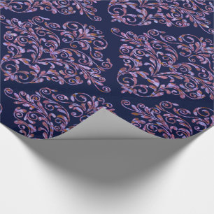 Scarletphylo Elegant Royal Bleu Damask 30" x 6' Wrapping Paper