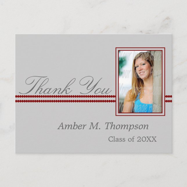 Scarlett and Grey Graduation Thank You Postcard (Front)
