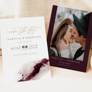SCARLETT Boho Burgundy and Gold Save the Date Invitation