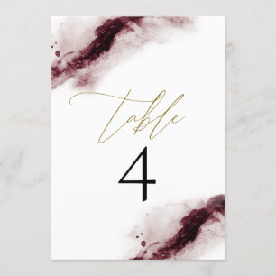 SCARLETT   Burgundy Maroon Watercolor Table Number