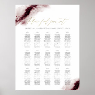 Scarlett   Burgundy Watercolor Gold Seating Chart