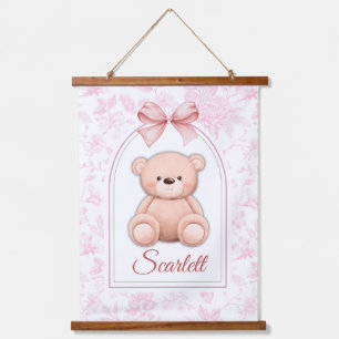 Scarlett   Custom Pink Teddy Bear Nursery Design  Hanging Tapestry