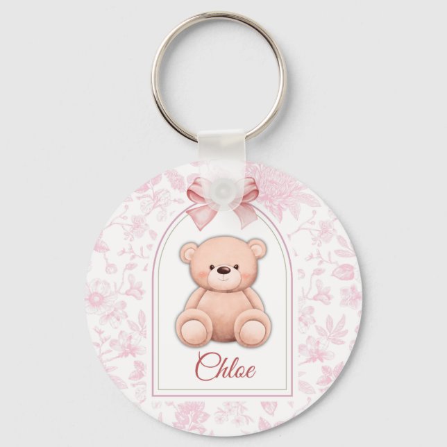 Scarlett | Custom Pink Teddy Bear Nursery Design  Keychain (Front)