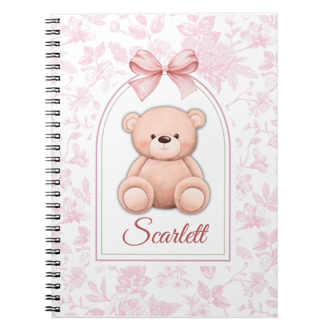Scarlett | Custom Pink Teddy Bear Nursery Design  Notebook (Front)